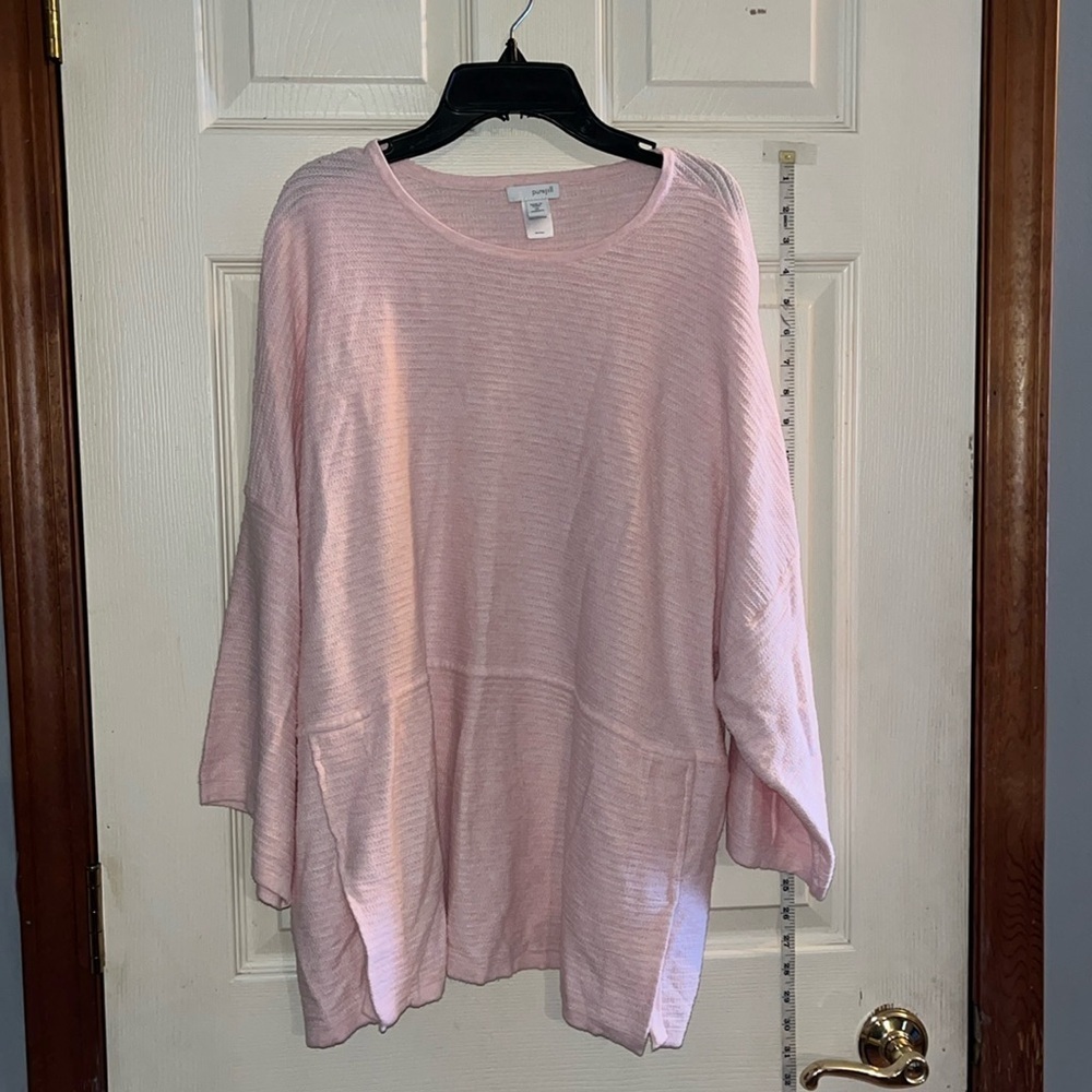 J.Jill- purejill-2X-cotton pink kimono sleeves, scoop, 100% cotton, sweater top.